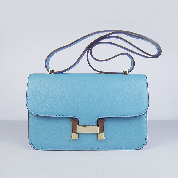 7A Hermes Constance Togo Leather Single Bag Light Blue Gold Hardware H020 - Click Image to Close